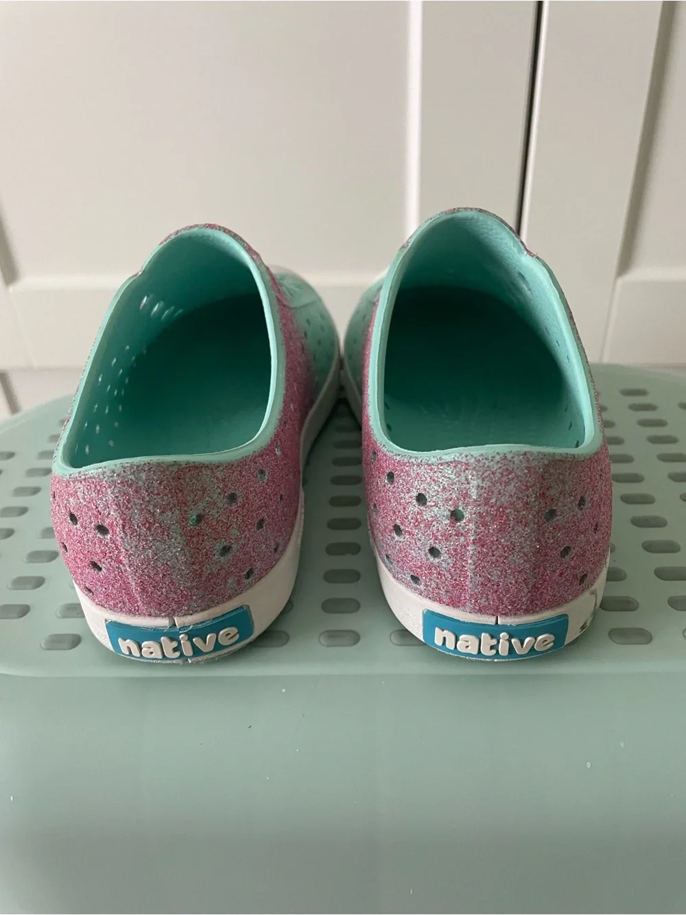 Native Kids Slip-On Water Shoes in Aqua & Pink Glitter